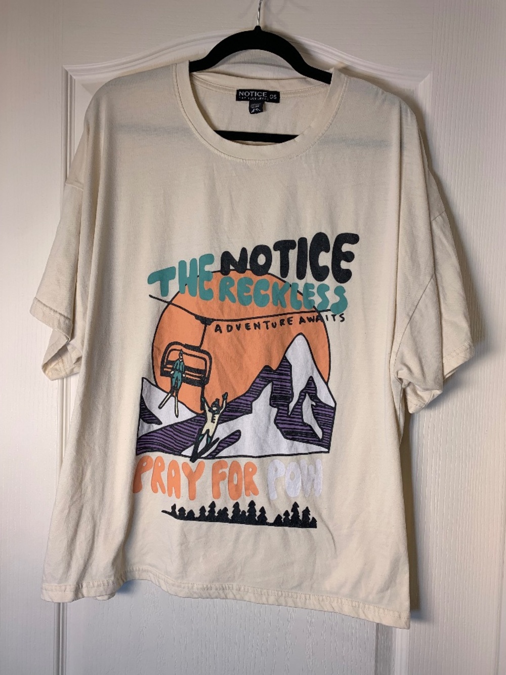 Notice The Reckless Oversized Mountain Ski Graphic Tee Cream Retro Y2K Unisex OS